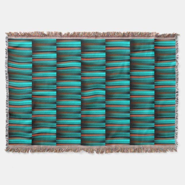 Turquoise Teal Blue Green Orange Abstract Pattern Throw Blanket (Front)