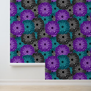 Turquoise Teal Blue Lavender Purple Grey Floral Wallpaper