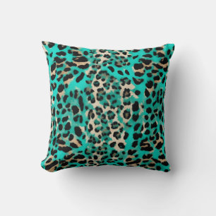 Turquoise Teal Blue Leopard Print Cushion