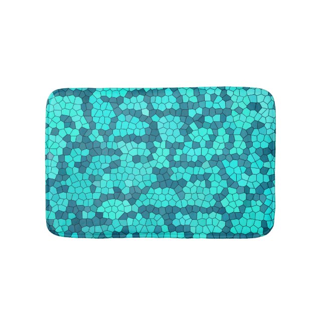Turquoise Teal Blue Pattern Bath Mat (Front)