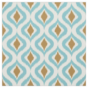 Turquoise Teal Brown Retro Chic Ikat Drops Pattern Fabric