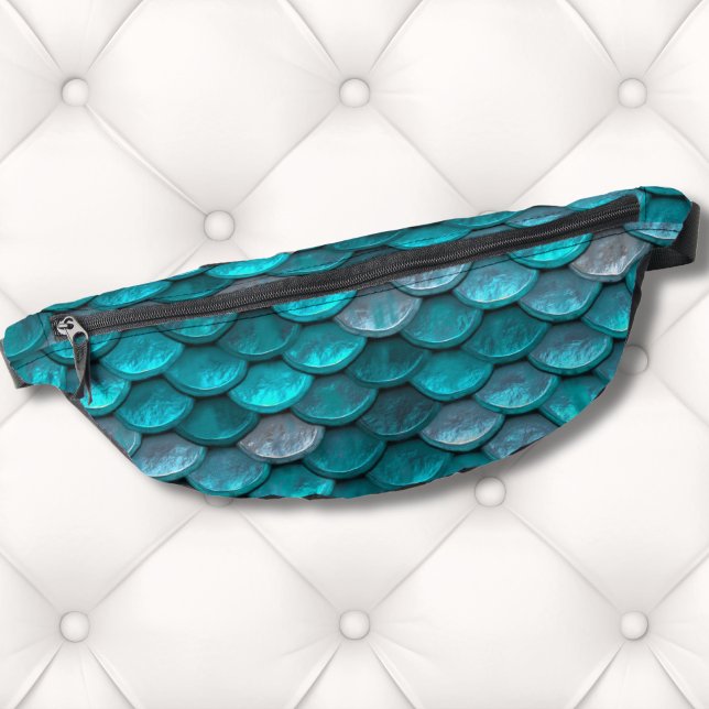 Turquoise Teal Bum Bags (Metallic Turquoise Teal Mermaid Scales Pattern Fanny Pack)