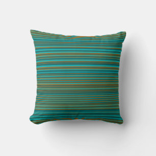 Turquoise Teal & Burnt Orange Stripes Cushion