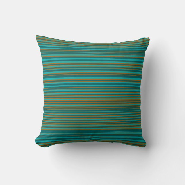 Turquoise Teal & Burnt Orange Stripes Cushion (Front)