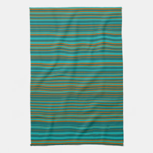 Turquoise Teal & Burnt Orange Stripes Tea Towel
