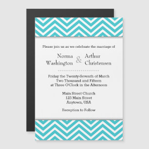 Turquoise Teal Chevron Magnetic Wedding Invitation
