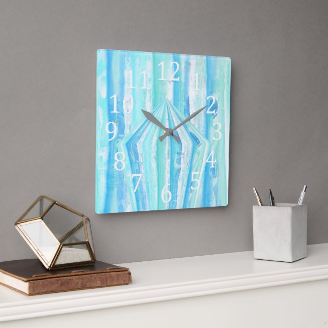 Turquoise Teal Diamond Pentagon Geometric Clock (Office)