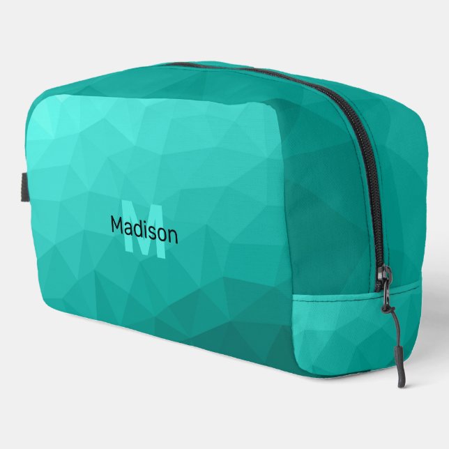 Turquoise teal geometric mesh pattern Monogram Dopp Kit (Right Corner)
