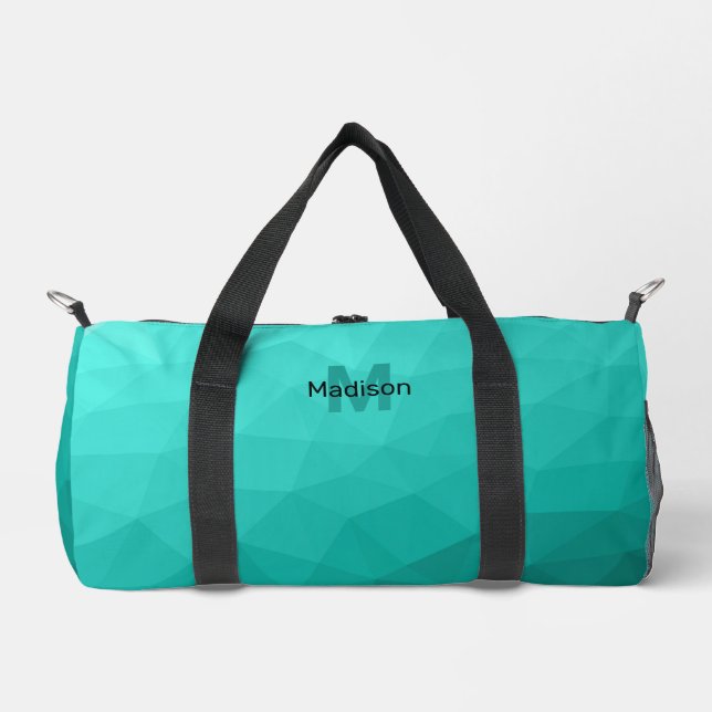 Turquoise teal geometric mesh pattern Monogram Duffle Bag (Front)
