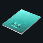 Turquoise teal geometric mesh pattern Monogram Notepad<br><div class="desc">Monogram Personalise notepad school office stationery with your custom initial and name. Triangle geometric mesh with light dark blue-ish green turquoise teal aqua ombre gradient.</div>