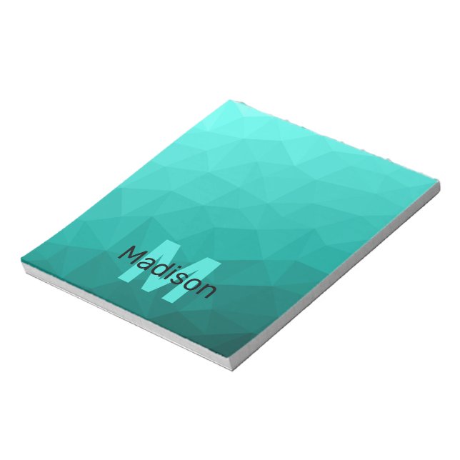 Turquoise teal geometric mesh pattern Monogram Notepad (Rotated)