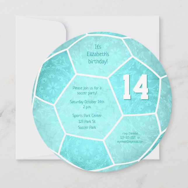 turquoise teal girl's soccer celebration announcement (Front)
