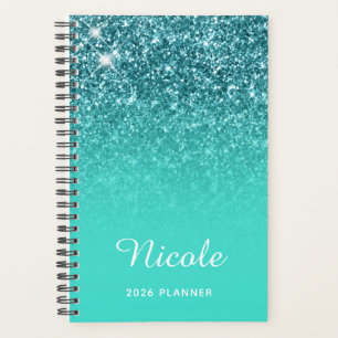 Turquoise Teal Glitter Ombre Personalised Planner