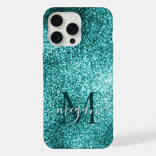 Turquoise Teal Glitter Sparkle Shimmer Metallic  iPhone Case (Back)