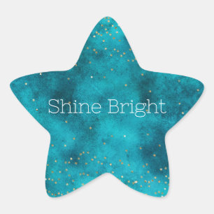 Turquoise Teal Gold Sparkle  Star Sticker