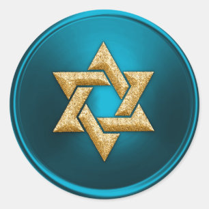 Turquoise Teal Gold Star of David Envelope Seal