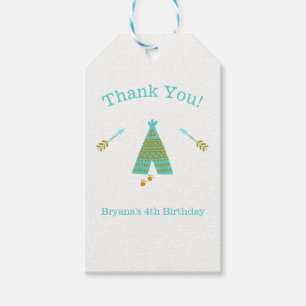 Turquoise Teal & Gold Tepee Modern Birthday Party Gift Tags