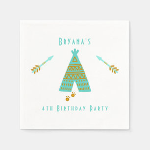 Turquoise Teal & Gold Tepee Modern Birthday Party Napkin