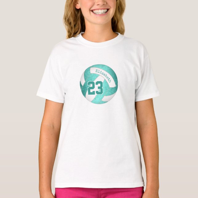 turquoise teal gradient artsy girls volleyball T-Shirt (Front)