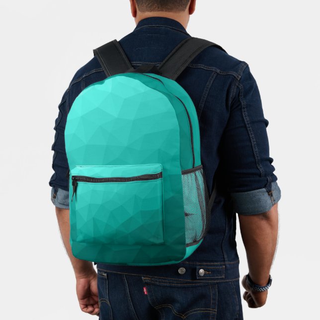Turquoise teal Gradient Geometric Mesh Pattern Printed Backpack (Insitu (Model))