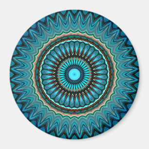 Turquoise Teal Green Mandala Round Star Pattern Magnet