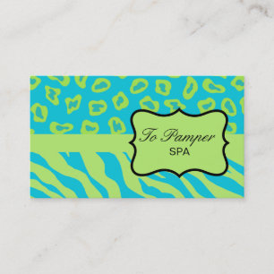 Turquoise Teal & Green Zebra & Cheetah Skin Custom Business Card