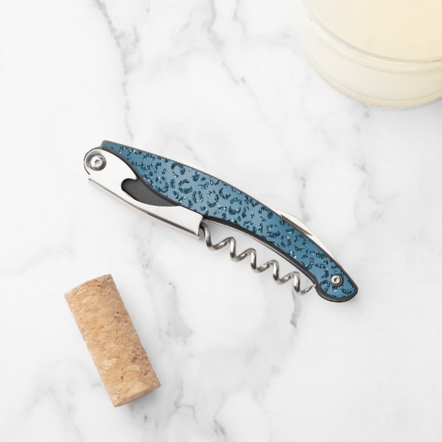 Turquoise Teal Leopard Print Glitter    Corkscrew (Front)