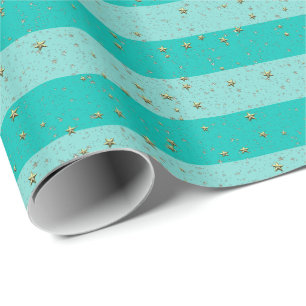 Turquoise, Teal LG Preppy Stripe 2X DIY BG Stars Wrapping Paper