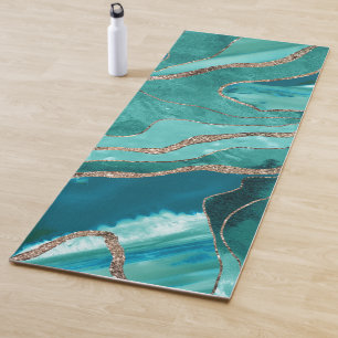 Turquoise Teal Marble Agate Gold Glitter Glam #1  Yoga Mat