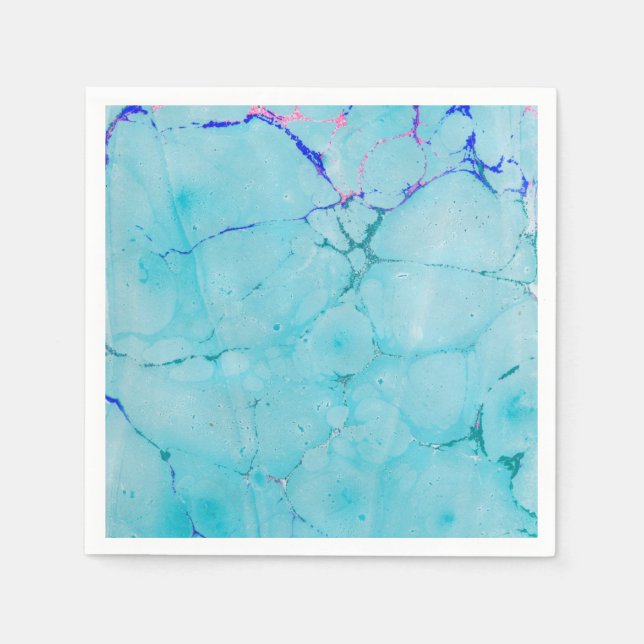 Turquoise Teal Marble Paint Abstract Watercolor Napkin (Front)