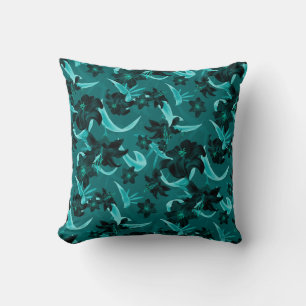 Turquoise & Teal Modern Floral   Lily Flowers Cushion