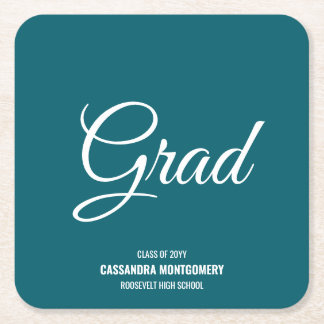 Turquoise Teal Modern Graduation Party Square Paper Coaster