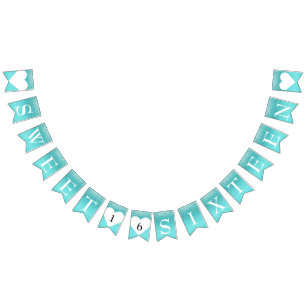 Turquoise Teal Ombre Glitter SWEET 16 SIXTEEN Bunting