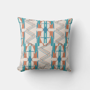 Turquoise Teal Orange Beige Large Zig-zag Mosaics  Cushion