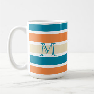 Turquoise Teal Orange Colour Block Monogram Coffee Mug
