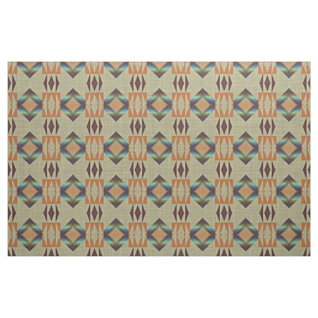 Turquoise Teal Orange Native Tribal Mosaic Pattern Fabric (Fat Quarter)