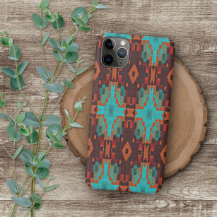 Turquoise Teal Orange Red Tribal Mosaic Pattern iPhone 11Pro Max Case