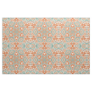 Turquoise Teal Orange Retro Nouveau Deco Pattern Fabric
