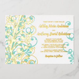 Turquoise Teal Real Gold Foil Floral Wedding