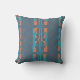 Turquoise Teal Rust Slate Southwest Look Mosaic Cushion