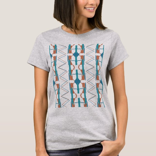 Turquoise Teal Rust Southwest Vertical Rows Design T-Shirt (Front)