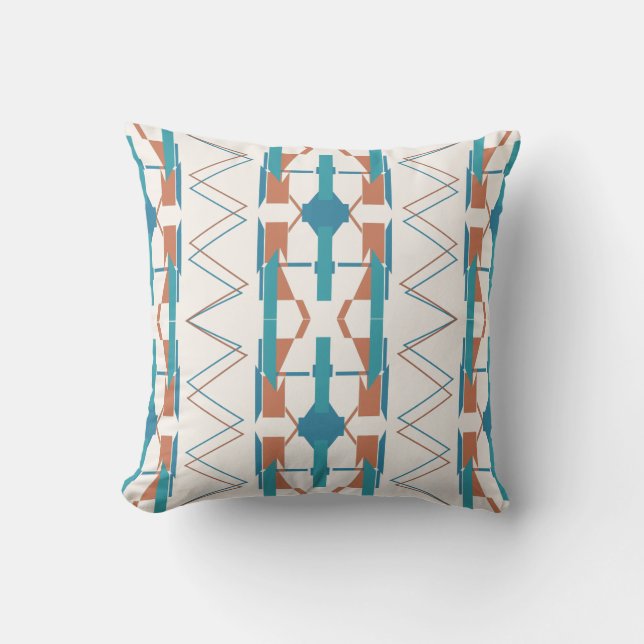 Turquoise Teal Rust White Vertical Southwest Look Cushion (Front)