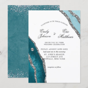 Turquoise Teal Watercolor Agate Wedding Invitation