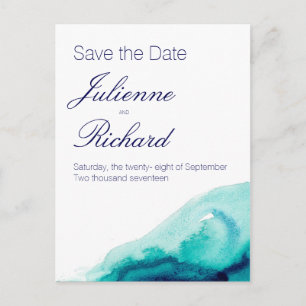 Turquoise Teal Watercolor Save the Date Postcard