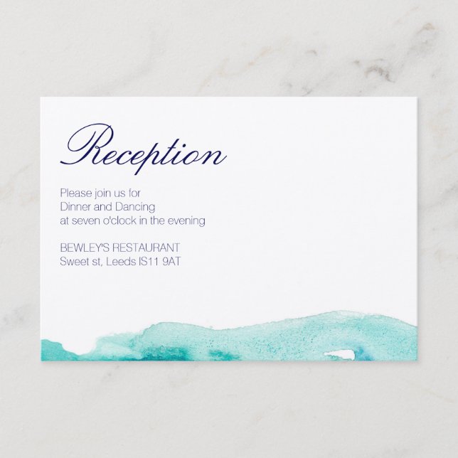 Turquoise Teal Watercolor Wedding Reception Card (Front)