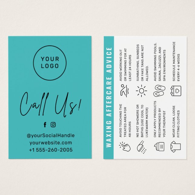 Turquoise Teal Waxing Aftercare Card Hair Removal (Front & Back)