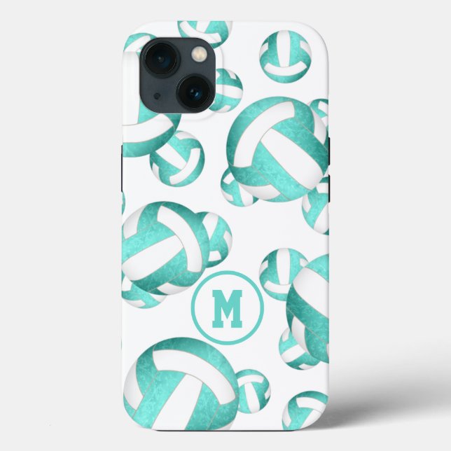 Turquoise teal white volleyballs pattern gifts Case-Mate iPhone case (Back)