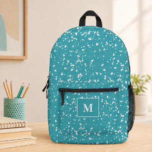 Turquoise Terrazzo Custom Monogram Name Backpack