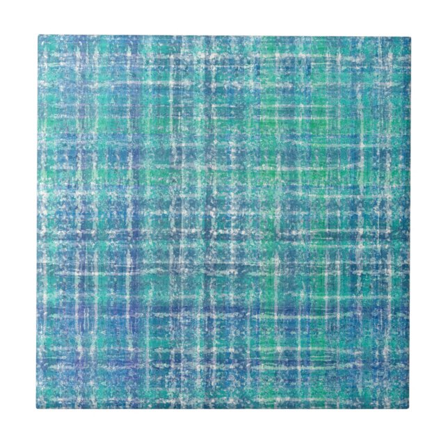 Turquoise textured check ceramic tile (Front)