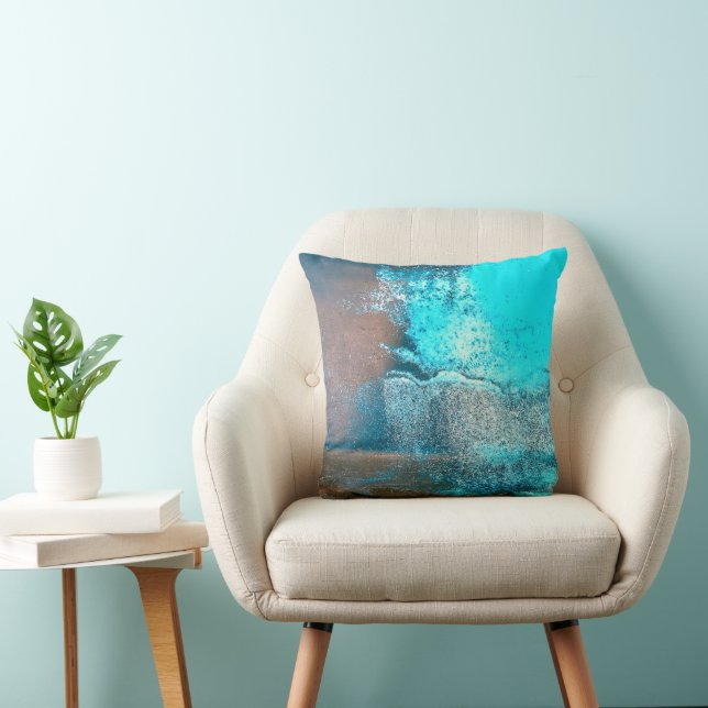 Turquoise Textured Paint and Rust Abstract Cushion (Chair)